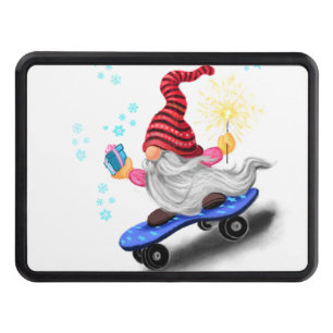 Happy Skater Gnome with Gifts and Sparkler - Funny Trailer Hitch Cover
