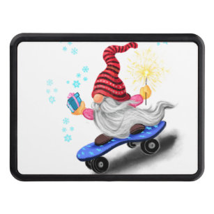 Happy Skater Gnome with Gifts and Sparkler - Funny Trailer Hitch Cover