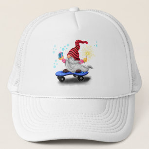 Happy Skater Gnome with Gifts and Sparkler - Funny Trucker Hat