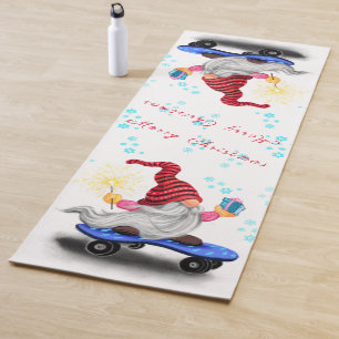 Happy Skater Gnome with Gifts and Sparkler - Funny Yoga Mat