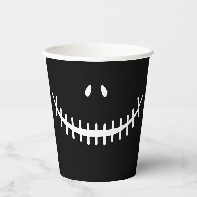 Happy Skeleton Smile Black and White Halloween Pap Paper Cups (Front)