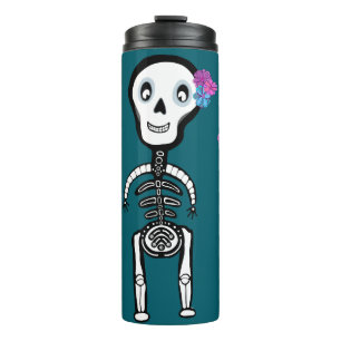 Happy Skeletons with flowers Thermal Tumbler