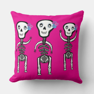 Happy skeletons with flowers Tote Throw Pillow