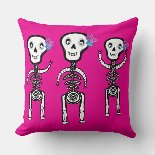 Happy skeletons with flowers Tote Throw Pillow (Front)