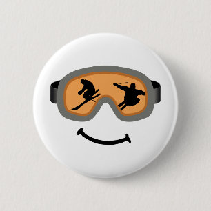 HAPPY SKIER 2 INCH ROUND BUTTON