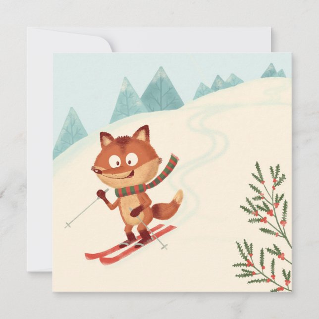 Happy skiing fox card (Front)