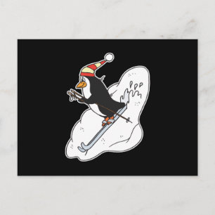 happy skiing penguin postcard