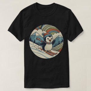 Happy Skiing Penguin - Retro Winter Adventure T-Shirt