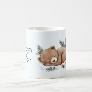 Happy Sleeping Bear in Snow Coffee Mug