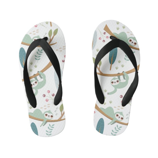 Happy Sloth Pattern Kid's Flip Flops (Footbed)