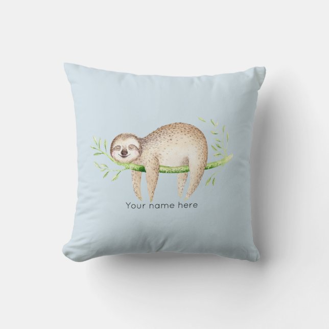 Happy Sloth Personalized Throw Pillow (Front)