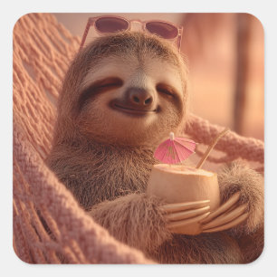 Happy Sloth Relaxing in a Hammock Square Sticker