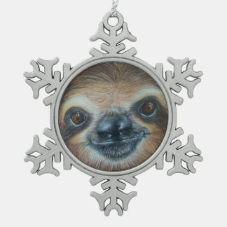 HAPPY SLOTH! SNOWFLAKE PEWTER CHRISTMAS ORNAMENT