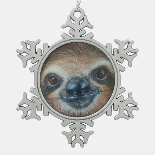 HAPPY SLOTH! SNOWFLAKE PEWTER CHRISTMAS ORNAMENT (Front)