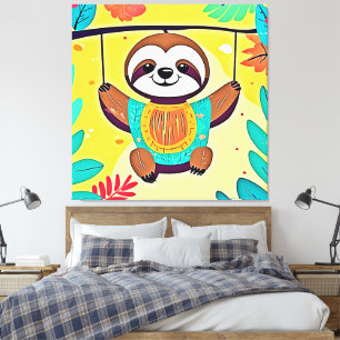 Happy Sloth Swing Design Canvas Print