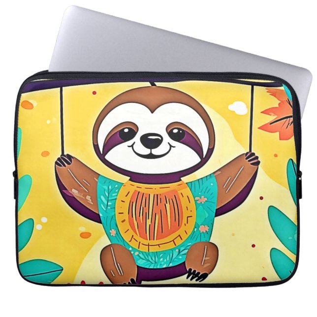 Happy Sloth Swing Design Laptop Sleeve (Front)