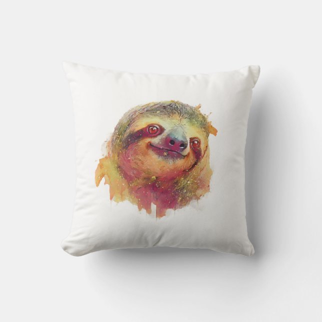 Happy Sloth Throw Pillow (Front)
