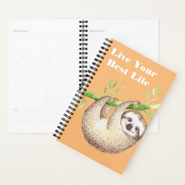 Happy Sloth Watercolor Custom Planner (Display)