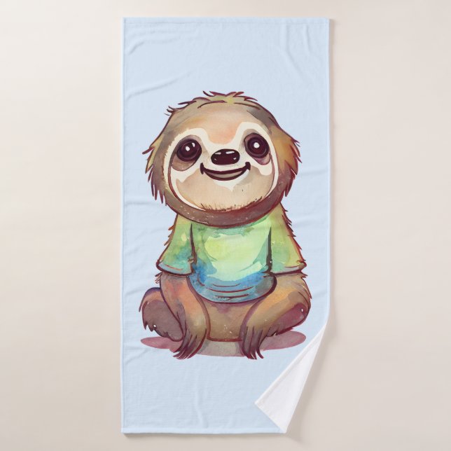 Happy Sloth Wearing a Shirt Cute Bath Towel Set (Bath Towel)