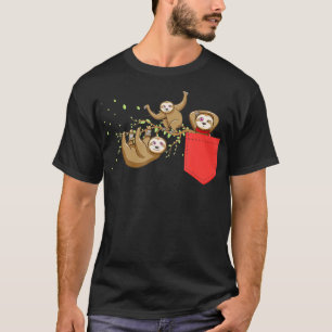 Happy Sloths In Pocket Funny Sloth Family Animal L T-Shirt