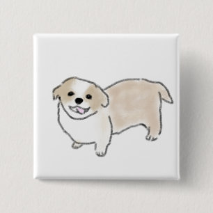 Happy Small Light Brown Puppy Gift 2 Inch Square Button