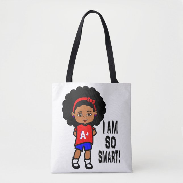 Happy Smart African American Girl Tote Bag (Front)