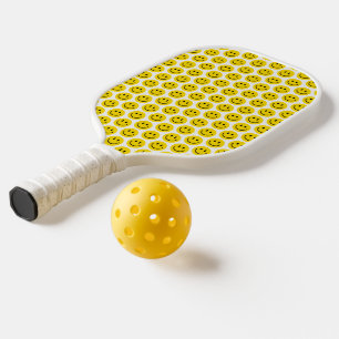 Happy Smile Face Emoji NAME Yellow Black White Fun Pickleball Paddle
