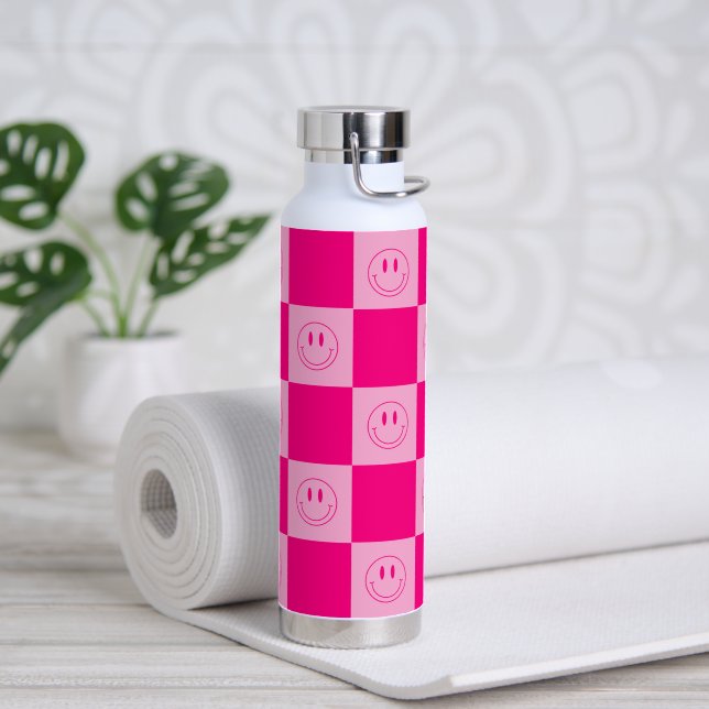 Happy Smile & Stylish Hot Pink Chequered  Water Bottle (Yoga)