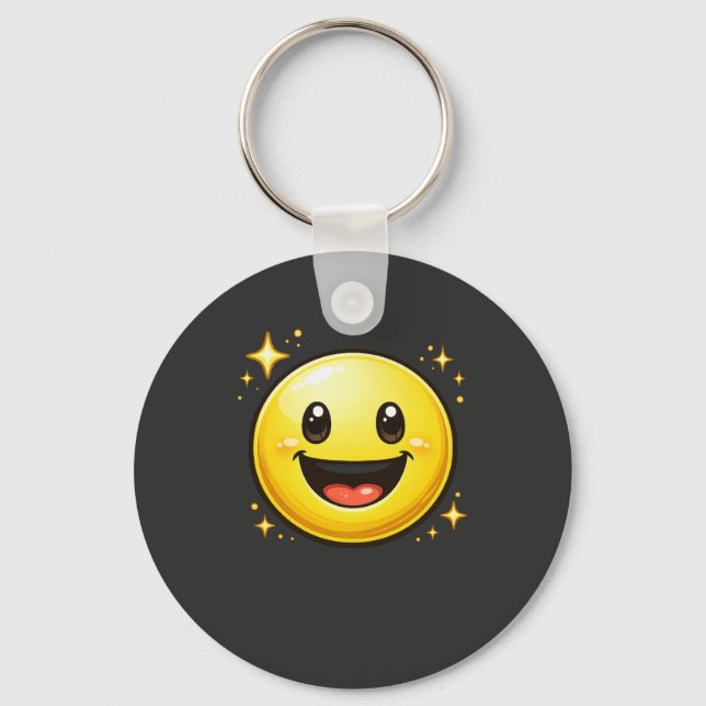 Happy Smiley Face with Sparkles Keychain (Front)