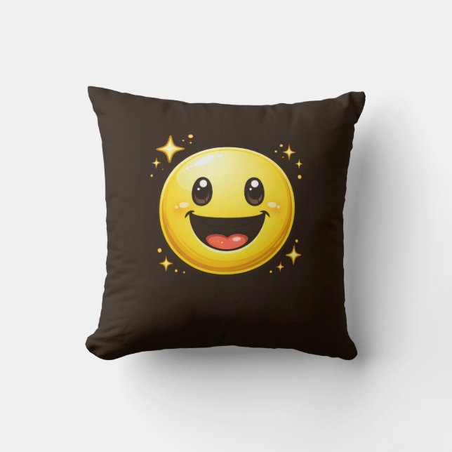 Happy Smiley Face with Sparkles Throw Pillow (Front)