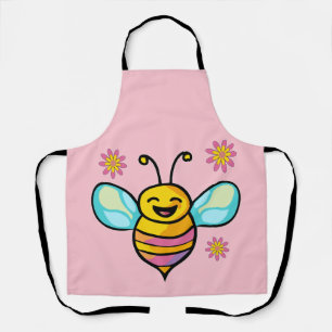 Happy smiling baby bee with flowers.  apron