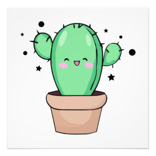 Happy smiling baby cactus in vase with stars.  photo print