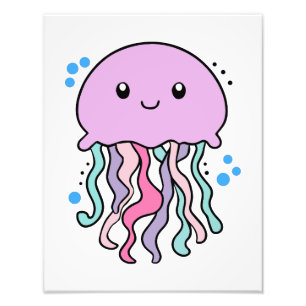 Happy smiling baby jellyfish with bubbles. photo print