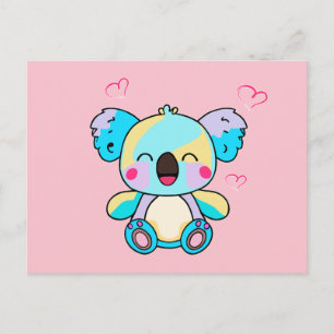 Happy smiling baby koala bear with love hearts.  postcard