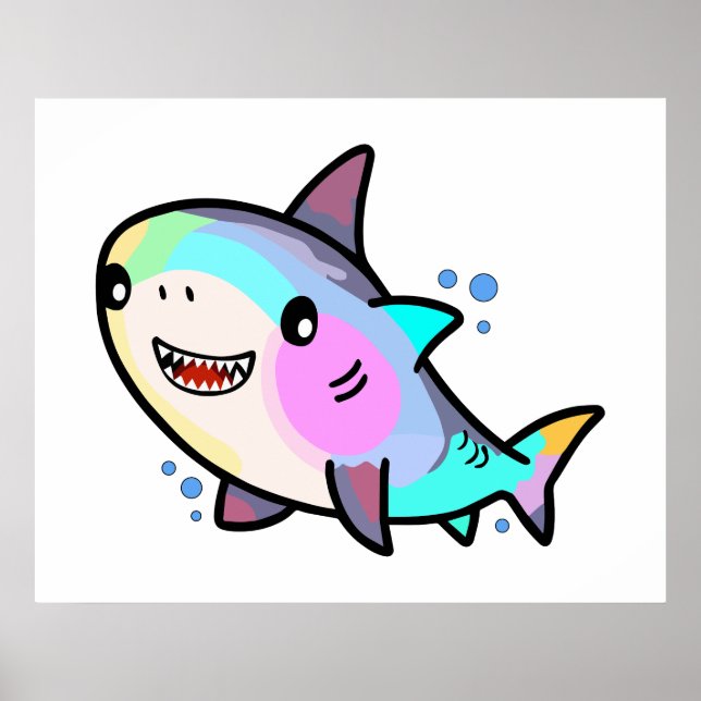 Happy smiling baby shark with bubbles.  poster (Front)