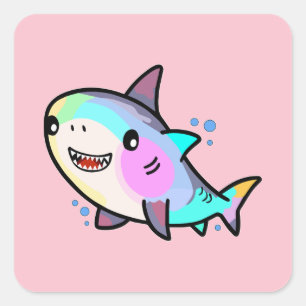 Happy smiling baby shark with bubbles. square sticker