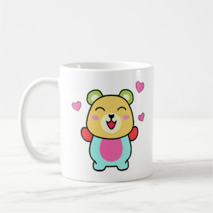 Happy smiling baby teddy bear with love hearts.  coffee mug