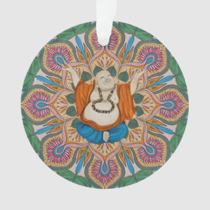 Happy Smiling Buddha Bodhi Leaf Mandala Ornament