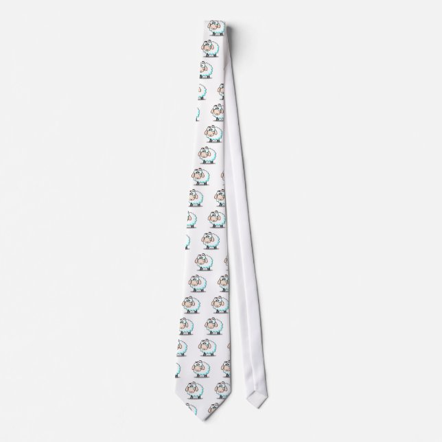 Happy Smiling Cartoon Sheep Tie (Front)