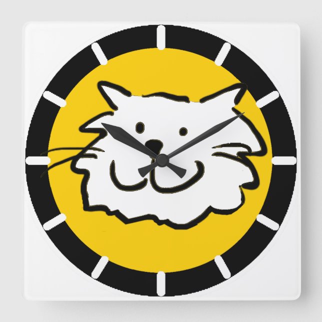 Happy Smiling Cat as a Fun Cartoon Illustration Sq Square Wall Clock (Front)