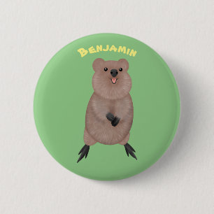 Happy smiling cute quokka cartoon design 2 inch round button