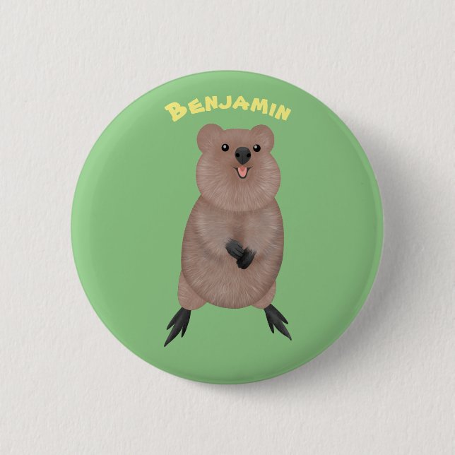 Happy smiling cute quokka cartoon design 2 inch round button (Front)