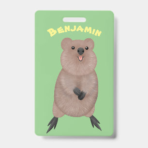Happy smiling cute quokka cartoon design badge