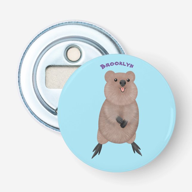 Happy smiling cute quokka cartoon design bottle opener (Front)