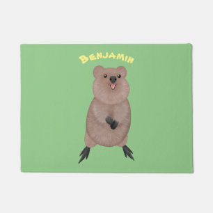 Happy smiling cute quokka cartoon design doormat