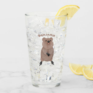 Happy smiling cute quokka cartoon design glass