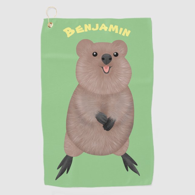 Happy smiling cute quokka cartoon design golf towel (Front)