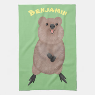 Happy smiling cute quokka cartoon design kitchen towel