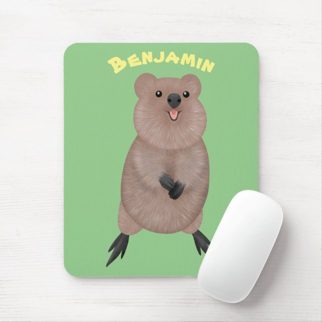 Happy smiling cute quokka cartoon design mouse pad (With Mouse)