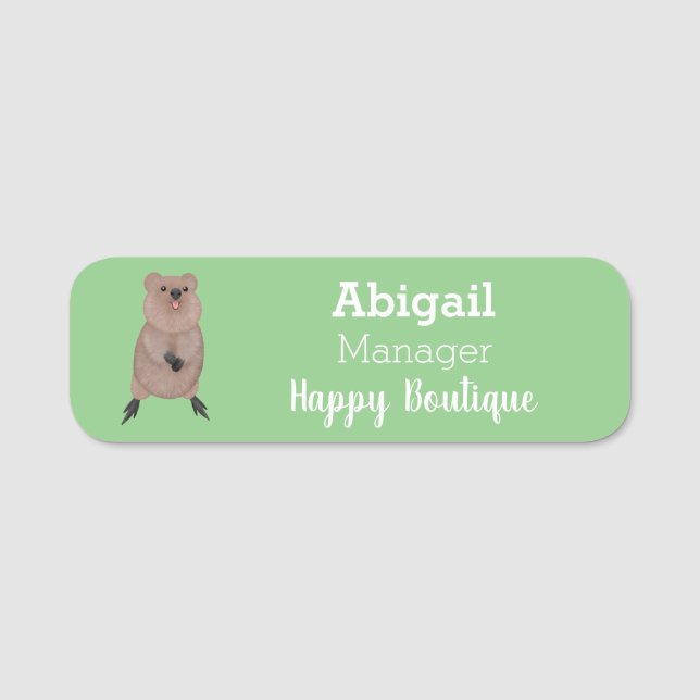 Happy smiling cute quokka cartoon design name tag (Front)